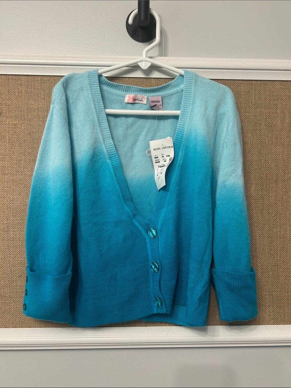 Body Central Aqua Ombre V-Neck Button Cardigan